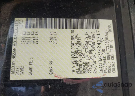 2014 Nissan Altima 2.5 Sv z USA, uszkodzony, nr VIN 1N4AL3AP3EN241317